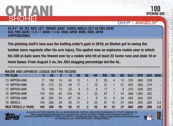 2019 Topps Opening Day - Opening Day Edition #100 Shohei Ohtani Back
