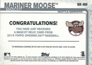 2019 Topps Opening Day - Mascot Relics #MR-MM Mariner Moose Back
