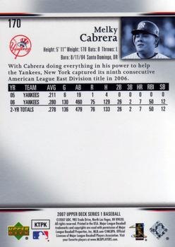 2007 Upper Deck #170 Melky Cabrera Back