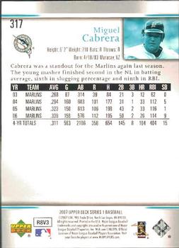 2007 Upper Deck #317 Miguel Cabrera Back