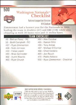 2007 Upper Deck #500 Ryan Zimmerman Back