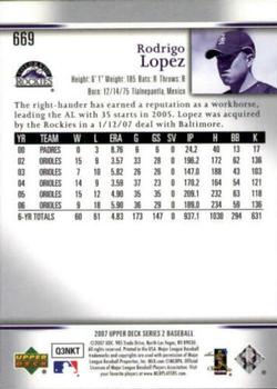 2007 Upper Deck #669 Rodrigo Lopez Back