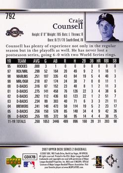 2007 Upper Deck #792 Craig Counsell Back