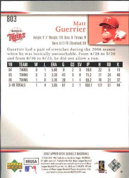 2007 Upper Deck #803 Matt Guerrier Back