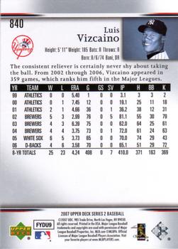 2007 Upper Deck #840 Luis Vizcaino Back