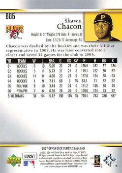 2007 Upper Deck #885 Shawn Chacon Back