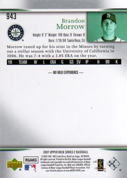 2007 Upper Deck #943 Brandon Morrow Back