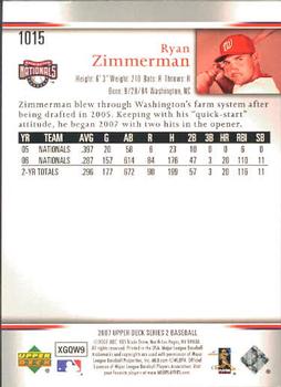2007 Upper Deck #1015 Ryan Zimmerman Back