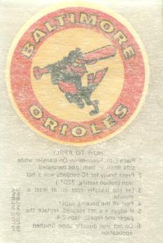 1970 Kellogg's 3-D Super Stars - Iron-On Patches #NNO Baltimore Orioles Back