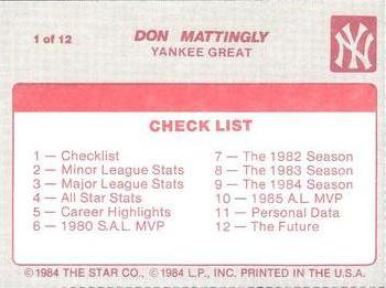 1987 Star Don Mattingly - Separated #1 Don Mattingly Back