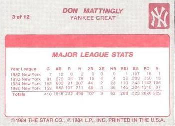 1987 Star Don Mattingly - Separated #3 Don Mattingly Back