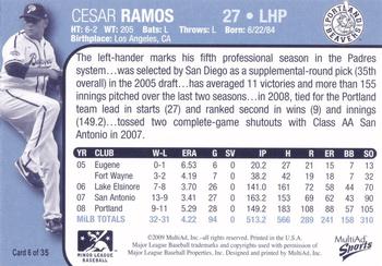 2009 MultiAd Portland Beavers #6 Cesar Ramos Back