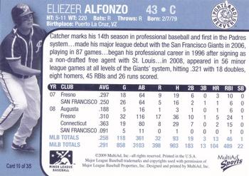 2009 MultiAd Portland Beavers #10 Eliezer Alfonzo Back