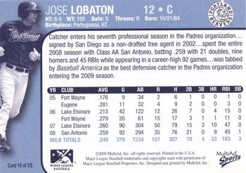 2009 MultiAd Portland Beavers #16 Jose Lobaton Back