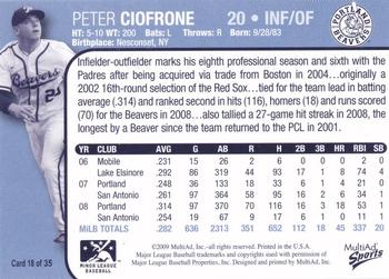 2009 MultiAd Portland Beavers #18 Peter Ciofrone Back