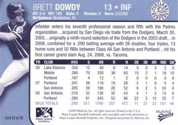 2009 MultiAd Portland Beavers #23 Brett Dowdy Back