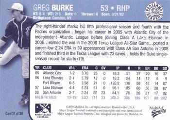 2009 MultiAd Portland Beavers #31 Greg Burke Back