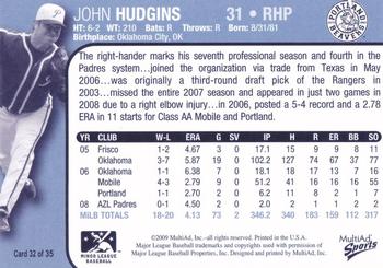 2009 MultiAd Portland Beavers #32 John Hudgins Back