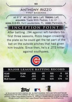 2019 Topps Inception - Green #90 Anthony Rizzo Back