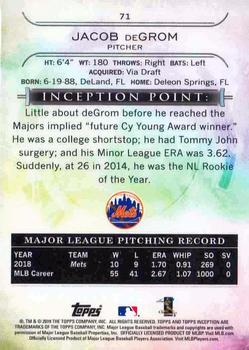 2019 Topps Inception - Purple #71 Jacob deGrom Back
