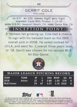 2019 Topps Inception - Magenta #88 Gerrit Cole Back