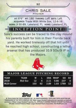 2019 Topps Inception - Red #92 Chris Sale Back
