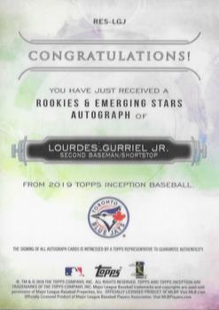 2019 Topps Inception - Rookies & Emerging Stars Autographs Red #RES-LGJ Lourdes Gurriel Jr. Back