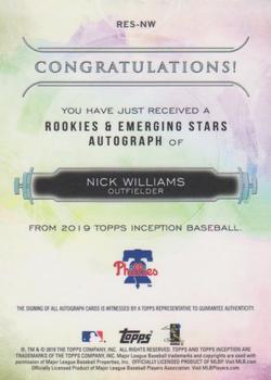 2019 Topps Inception - Rookies & Emerging Stars Autographs Red #RES-NW Nick Williams Back