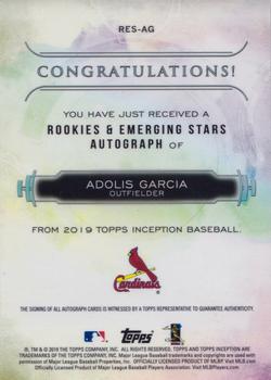 2019 Topps Inception - Rookies & Emerging Stars Autographs Blue #RES-AG Adolis Garcia Back