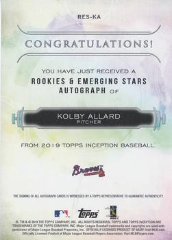 2019 Topps Inception - Rookies & Emerging Stars Autographs Blue #RES-KA Kolby Allard Back