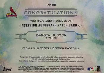 2019 Topps Inception - Inception Autograph Patch #IAP-DH Dakota Hudson Back