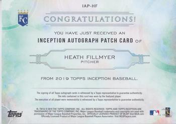2019 Topps Inception - Inception Autograph Patch #IAP-HF Heath Fillmyer Back