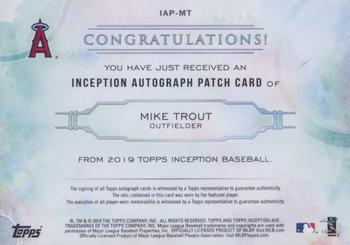 2019 Topps Inception - Inception Autograph Patch Red #IAP-MT Mike Trout Back