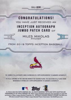 2019 Topps Inception - Inception Autograph Jumbo Patch #IAJ-MM Miles Mikolas Back