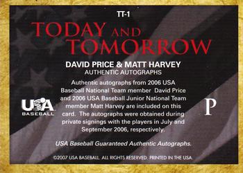 2006-07 USA Baseball Box Set  - Today And Tomorrow Signatures Black #TT-1 David Price / Matt Harvey Back