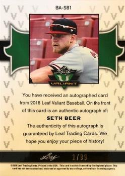 2018 Leaf Valiant - Green #BA-SB1 Seth Beer Back