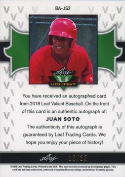 2018 Leaf Valiant - Orange #BA-JS2 Juan Soto Back