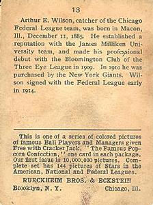 1914 Cracker Jack (E145) #13 Art Wilson Back