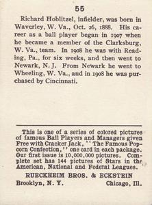 1914 Cracker Jack (E145) #55 Dick Hoblitzell Back