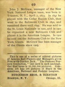 1914 Cracker Jack (E145) #69 John McGraw Back