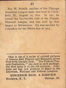 1914 Cracker Jack (E145) #61 Ray Schalk Back