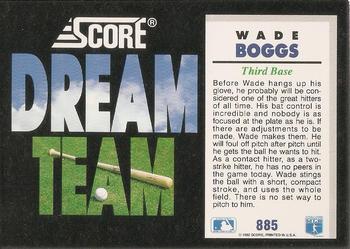 1992 Score #885 Wade Boggs Back