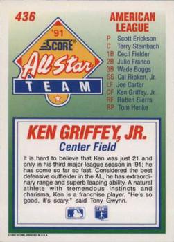 1992 Score #436 Ken Griffey, Jr. Back