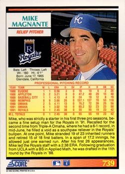 1992 Score #739 Mike Magnante Back