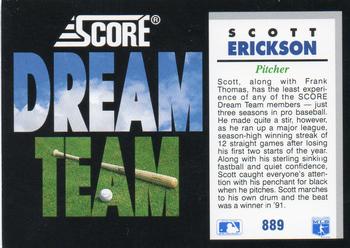 1992 Score #889 Scott Erickson Back