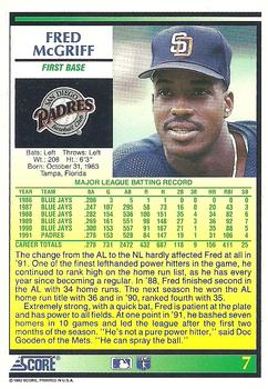 1992 Score #7 Fred McGriff Back