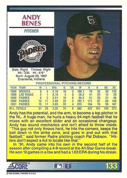 1992 Score #133 Andy Benes Back