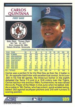 1992 Score #189 Carlos Quintana Back