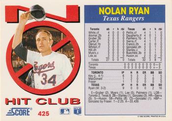 1992 Score #425 Nolan Ryan Back