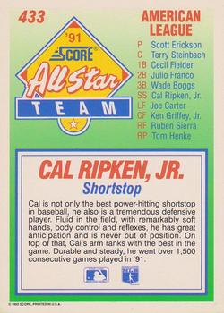 1992 Score #433 Cal Ripken, Jr. Back